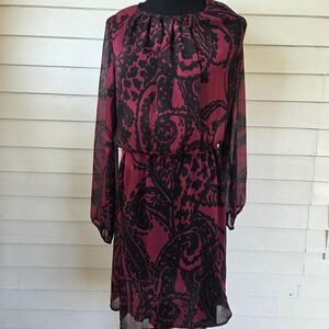 United Colors of Benetton Chiffon Paisley Midi Dress Burgundy Black Size  M